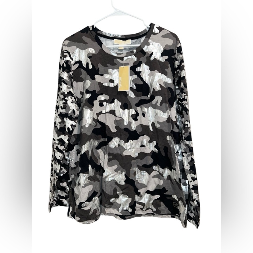 New Michael Kors black and gray metallic camouflage long-sleeve T-shirt size XL.